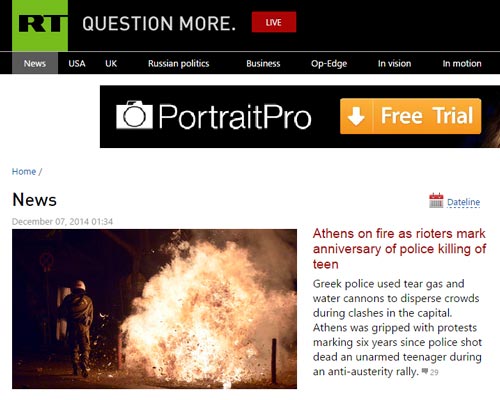 Πρωτοσέλιδο -μία μέρα μετά- για το Russia Today