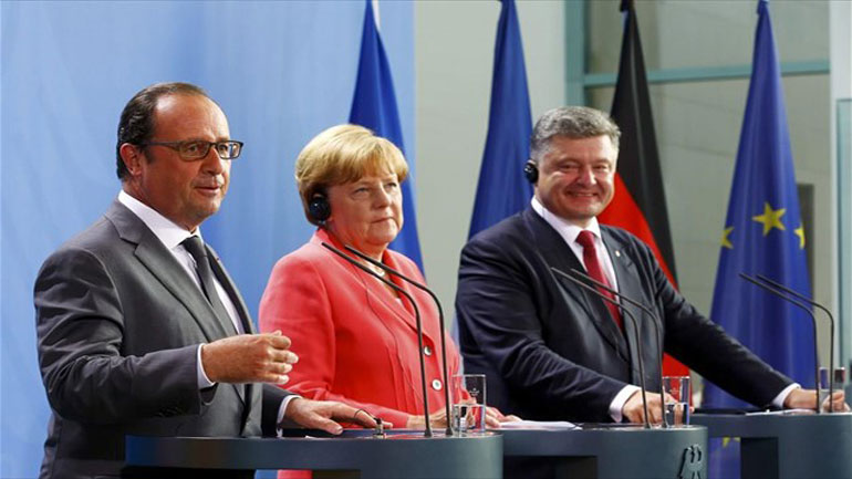 Να τηρηθεί η συμφωνία του Μινσκ ζητούν Μέρκελ, Ολάντ και Ποροσένκο Να τηρηθεί η συμφωνία του Μινσκ ζητούν Μέρκελ, Ολάντ και Ποροσένκο