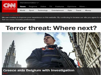 Πρωτοσέλιδο CNN με τις έρευνες της ΕΛ.ΑΣ. για τον τζιχαντιστή του Βελγίου