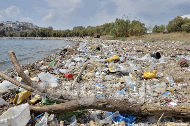 Σκουπίδια κατά μήκος της παραλίας
