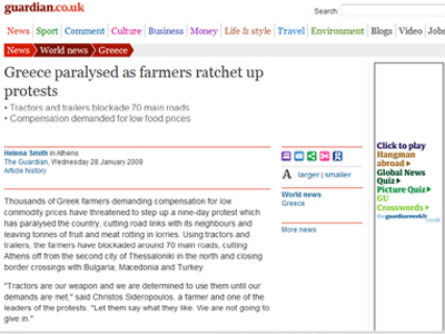 Τα ξένα ΜΜΕ για τους αγρότες