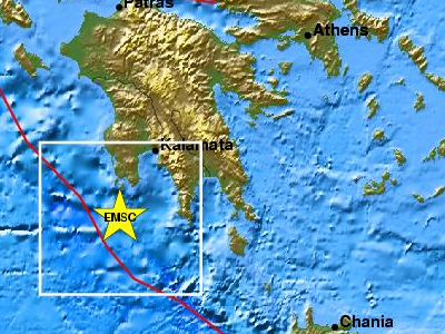 Σεισμός 4,1 Ρίχτερ νότια της Μεθώνης