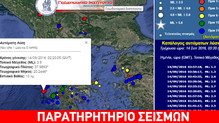 Σεισμός 3,9R μεταξύ Ζακύνθου και Κεφαλονιάς