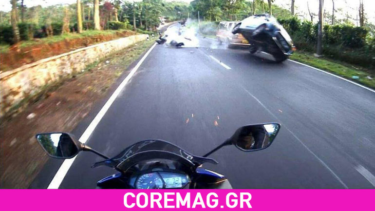 Video: Έριξε την μοτοσικλέτα του για να αποφύγει τη σύγκρουση