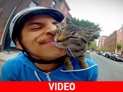 Κάνει ποδήλατο με… τη γάτα του στην πλάτη