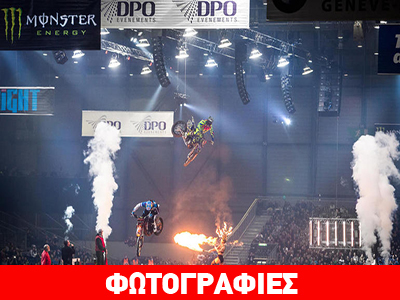 O Josh Hill στο podium του Supercross της Γενεύης