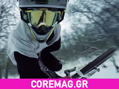 Αργή κίνηση σε βίντεο με Freestyle MTB στο χιόνι