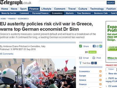 Εμφύλιο πόλεμο λόγω λιτότητας βλέπουν οι Γερμανοί