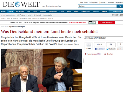 Άρθρο του Μανώλη Γλέζου στην Die Welt Άρθρο του Μανώλη Γλέζου στην Die Welt