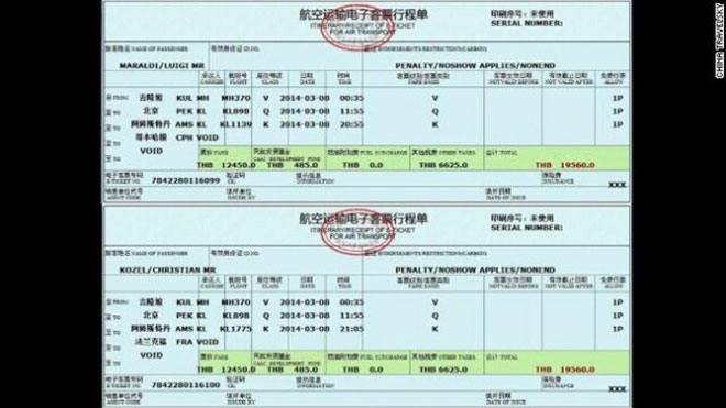 Το εισιτήριο των ύποπτων επιβατών της Malaysian Airlines