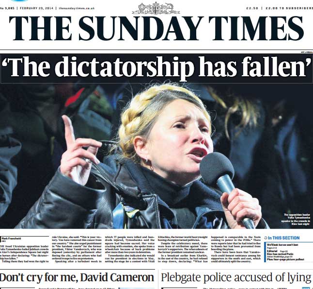 Για τους  'Sunday Times', 'Η δικτατορία έπεσε'... και φωτό της εκλεκτής της Δύσης Τιμοσένκο.