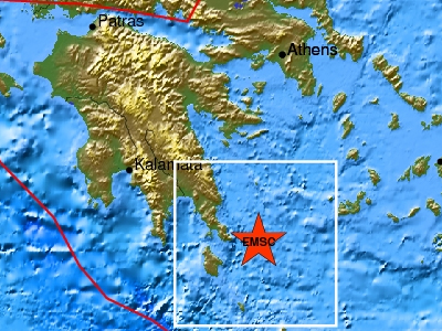 Σεισμός 4,6 Ρίχτερ νότια της Πελοποννήσου