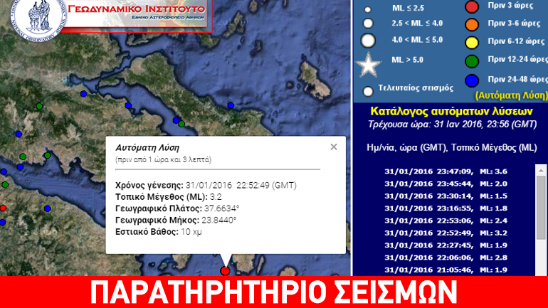 Σεισμική δόνηση 3,2 R κοντά στην Αττική