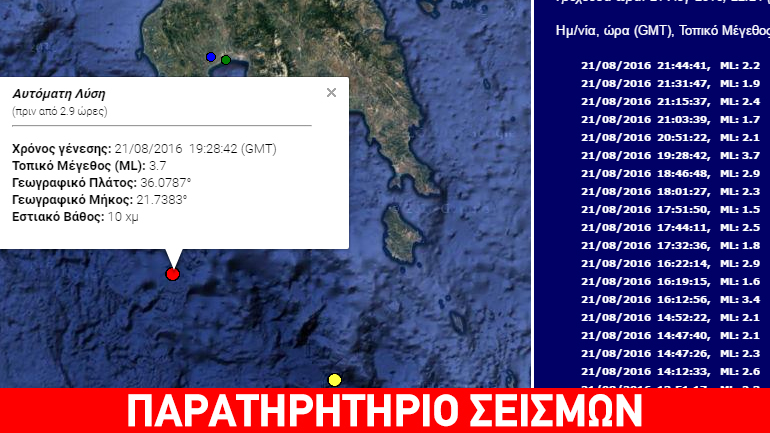 Σεισμική δόνηση 3,7R νοτιοδυτικά της Καλαμάτας
