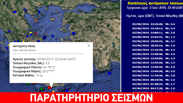 Σεισμός 3.6R νότια της Κρήτης
