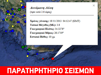 Σεισμική δόνηση 3,8R στην Κρήτη