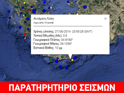 Σεισμός 3,5R νότια της Κρήτης