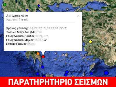 Σεισμός 3,6R ανατολικά της Πελοποννήσου