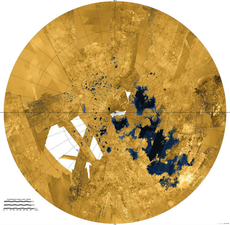 Λίμνες υδρογονανθράκων στον νότιο πόλο Τιτάνα (NASA/JPL-Caltech/ASI/USGS)