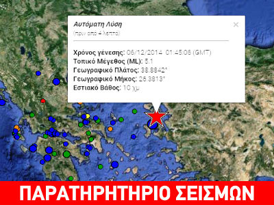 Σεισμός 5,1 R στη Λέσβο