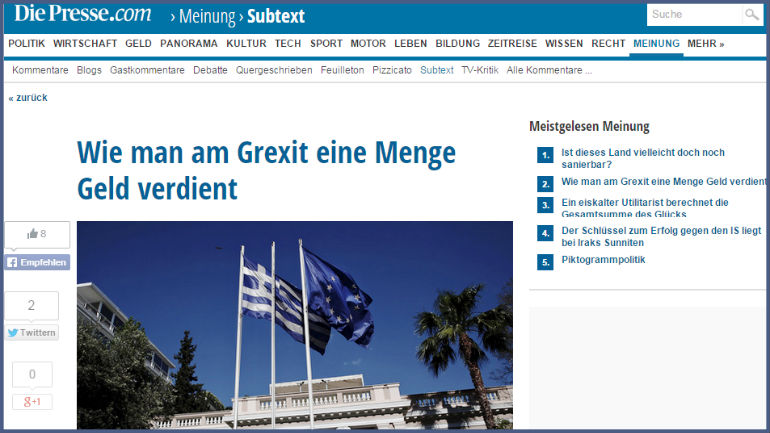 Die Presse: «Πλουτίζουν χάρη στις φήμες περί Grexit»