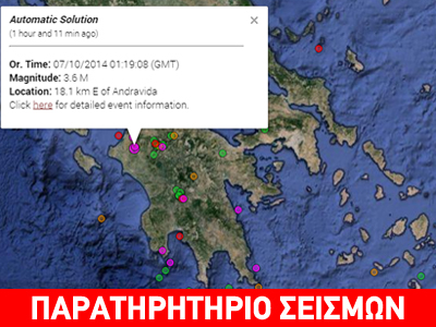 Σεισμική δόνηση 3,6 Ρίχτερ κοντά στην Ανδραβίδα