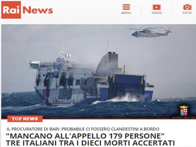 Rai: Λείπουν 179 επιβάτες από τη λίστα του Norman Atlantic