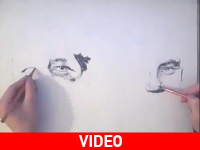 Αμφιδέξιος ζωγράφος φτιάχνει δύο πορτρέτα ταυτόχρονα