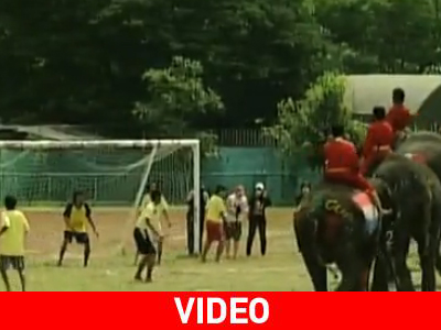 Αγώνας ποδοσφαίρου μεταξύ παιδιών και… ελεφάντων Αγώνας ποδοσφαίρου μεταξύ παιδιών και… ελεφάντων