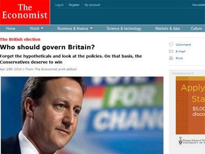 Κάλεσμα υπέρ των Συντηρητικών από το «The Economist»