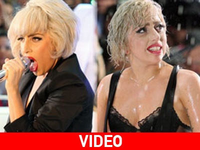 H Lady GaGa τραγουδά κάτω από τη βροχή