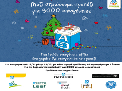 Η ΑΒ Βασιλόπουλος στρώνει το χριστουγεννιάτικο τραπέζι σε 3.000 οικογένειες!