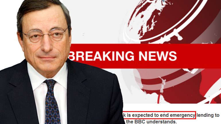 BBC: Η ΕΚΤ σταματάει τη χρηματοδότηση των ελληνικών τραπεζών BBC: Η ΕΚΤ σταματάει τη χρηματοδότηση των ελληνικών τραπεζών