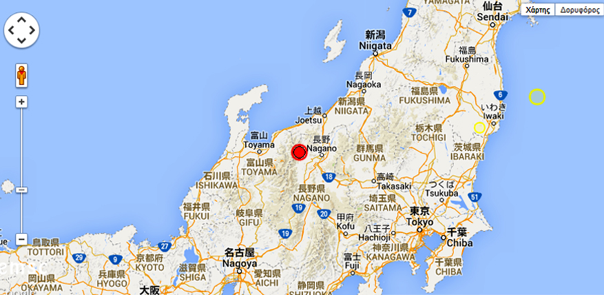 Χάρτης με το επίκεντρο του σεισμού