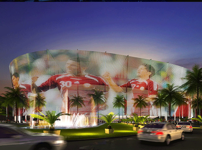 Στους εξωτερικούς τοίχους θα προβάλλονται διαφημίσεις χορηγών και πλάνα από την αγωνιστική δράση