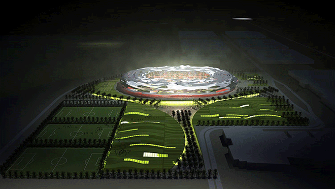 Το σχήμα του γηπέδου παραπέμπει σε ποδοσφαιρική μπάλα