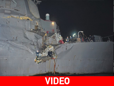 Η.Π.Α.: Το «USS Porter» μετά την πρόσκρουση σε ιαπωνικό δεξαμενόπλοιο