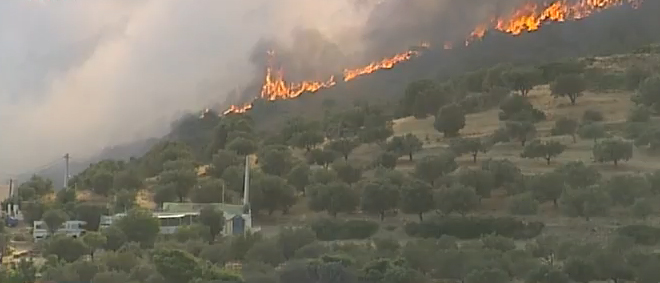 Σάκκα: Η φωτιά εκτείνεται κατά μήκος της πλαγιάς
