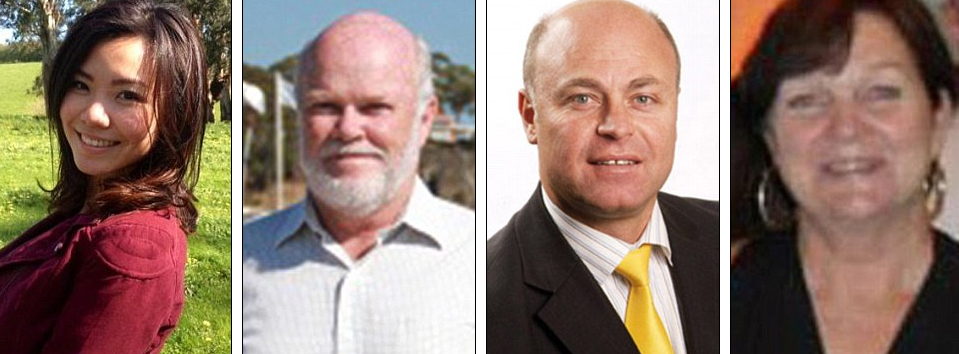 Η φοιτήτρια Ελέιν Τεό, ο Νικ Νόρις, ο Άλμπερτ Ριζ και η συζυγός του Μέρι