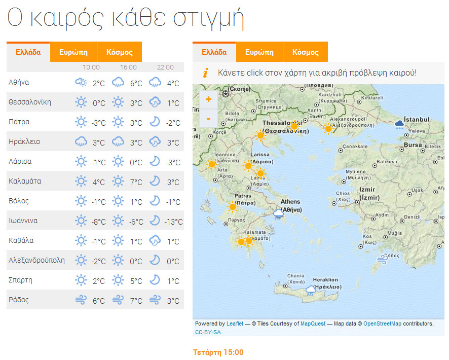 Πρόβλεψη του καιρού στις 15.00 το μεσημέρι