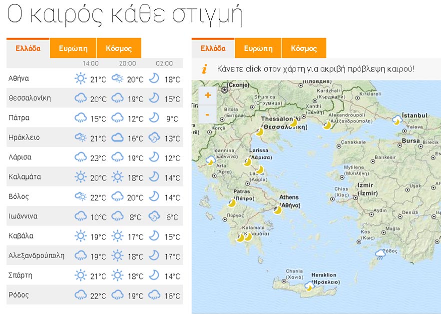 Η πρόγνωση του καιρού: Κυριακή 23.00 το απόγευμα