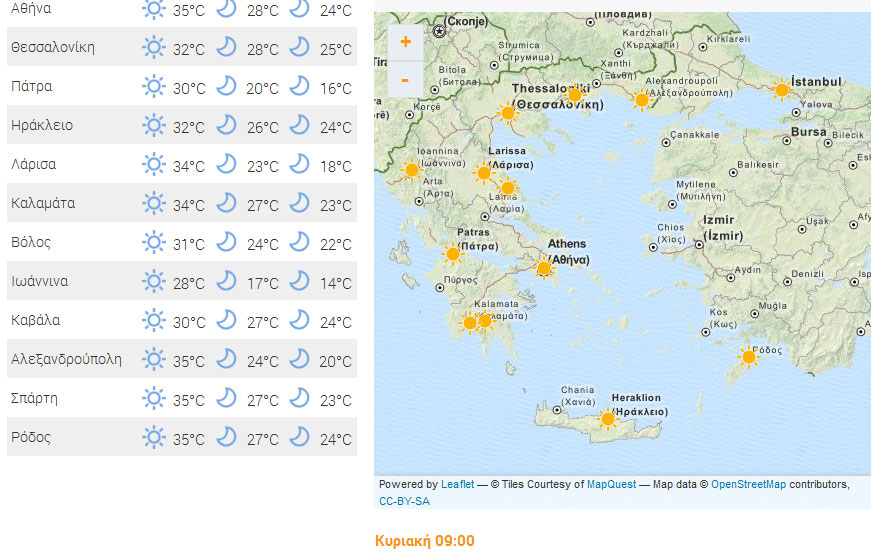 Η πρόβλεψη του καιρού για την Κυριακή στις 09.00