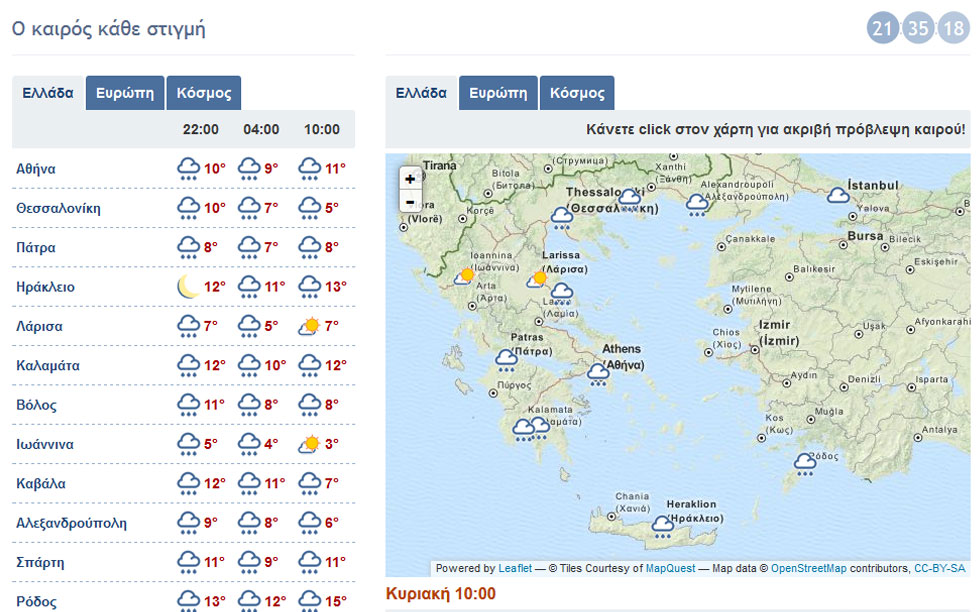 Πρόγνωση καιρού στις 10.00 το πρωί
