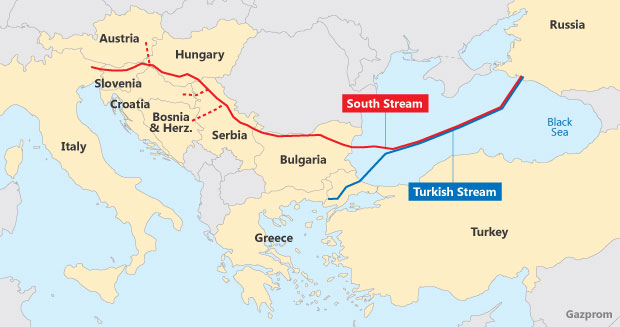 Με κόκκινο ο South Stream και με μπλε ο Turkish Stream