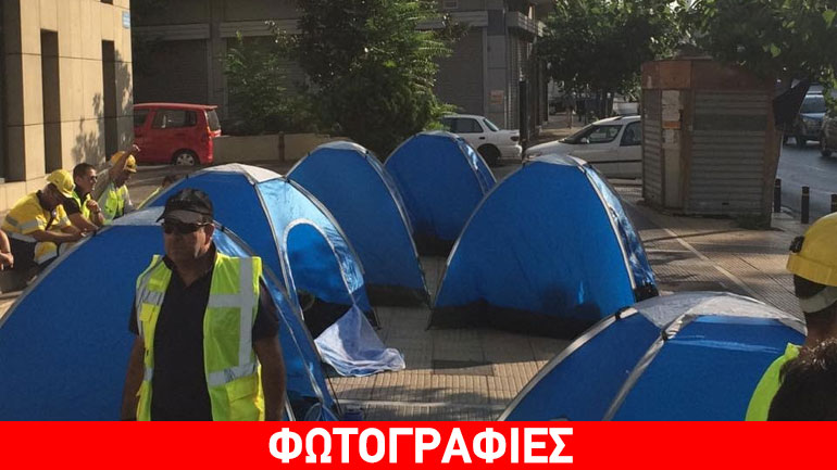 Οι μεταλλωρύχοι έστησαν σκηνές έξω από το Yπουργείο ΠΑΠΕΝ