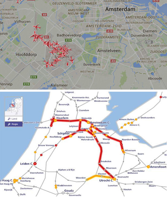 Χάρτης με τις ακυρώσεις πτήσεων και τις 'νεκρές' γραμμές του Μετρό