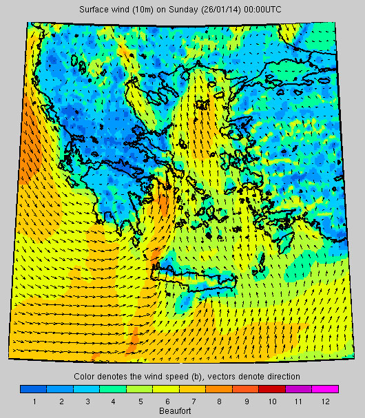 Πρόγνωση καιρού μέσω του συστήματος «Ποσειδών», ώρα 00.00