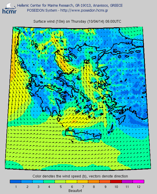 Οι άνεμοι στις 06.00 τα ξημερώματα της Πέμπτης