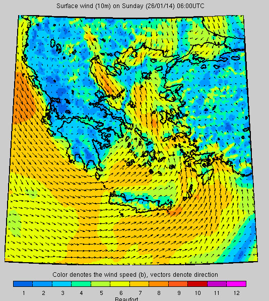 Πρόγνωση καιρού μέσω του συστήματος «Ποσειδών», ώρα 06.00
