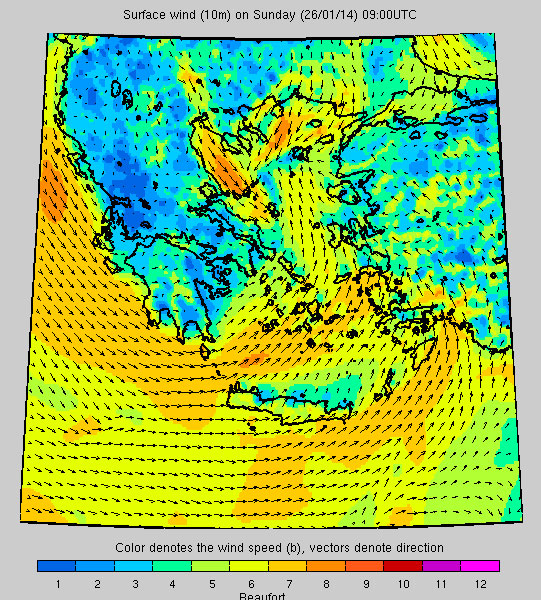 Πρόγνωση καιρού μέσω του συστήματος «Ποσειδών», ώρα 09.00